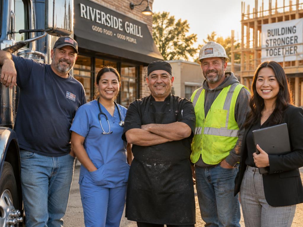 Small business team standing together inside their Gulf Coast shop
