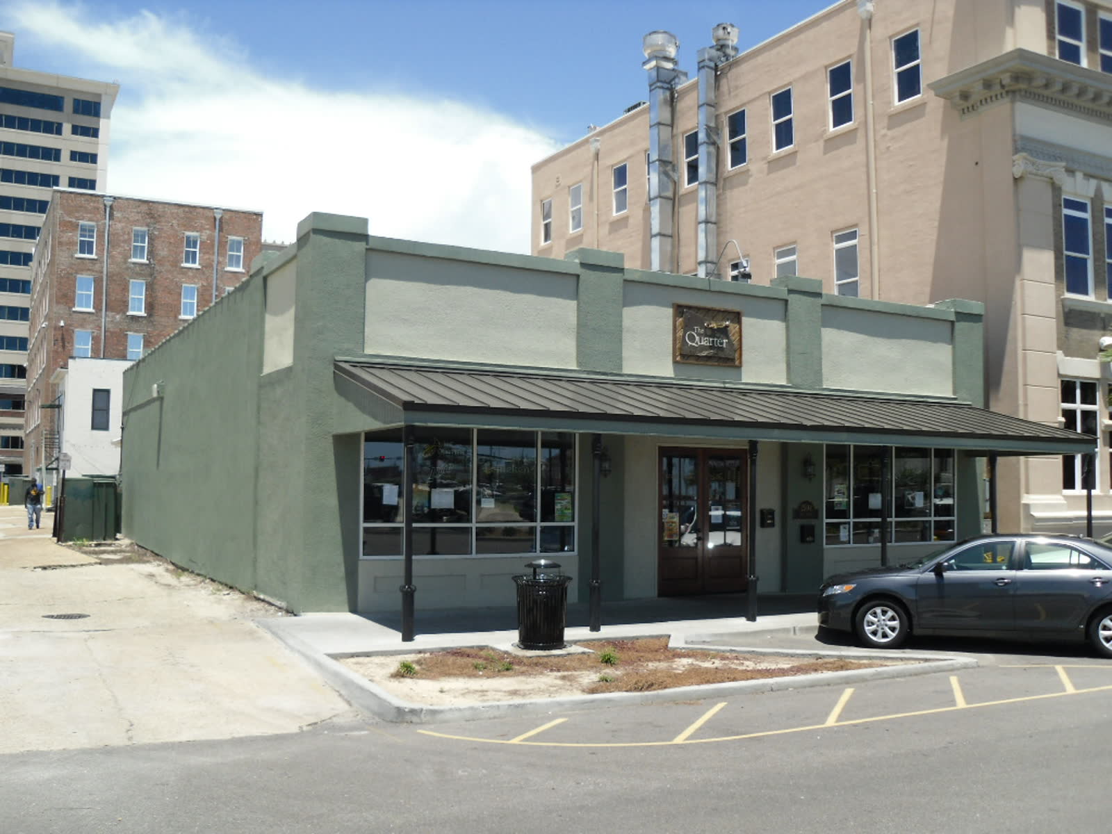 Historic brick storefronts in The Quarter district of downtown Gulfport, Mississippi